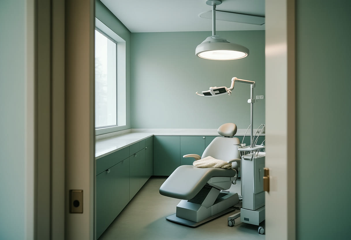 An operatory with a window and a treatment chair